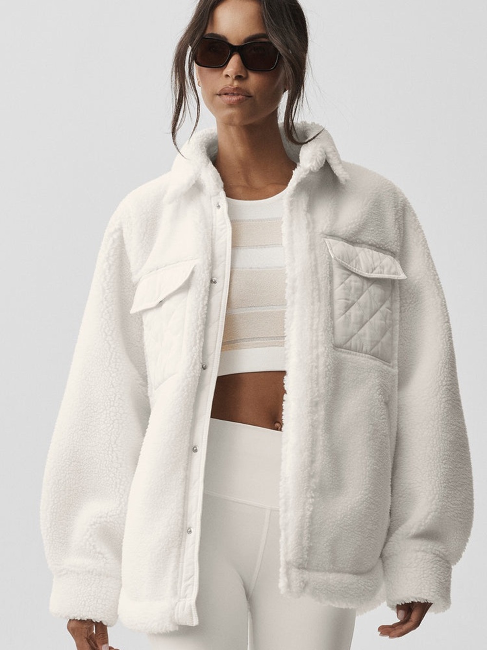 ALO Yoga Sherpa Edge Shacket in Ivory Size X-Small